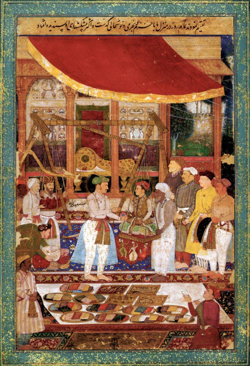 Kaiser Jahangir wiegt Prinz Khurram in Gold, ca. 1610-1615 (Miniatur) von Manohar Manohar
