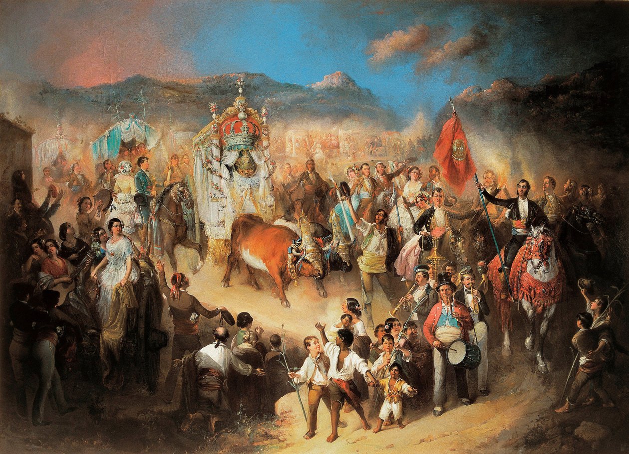 Die Prozession von El Rocio: traditionelle andalusische Feier zu Ehren der Jungfrau. Gemälde von Manuel Rodriguez de Guzman (1818-1867). 1850-1900 Segovia. Riofrio-Palast. von Manuel Rodriguez de Guzman