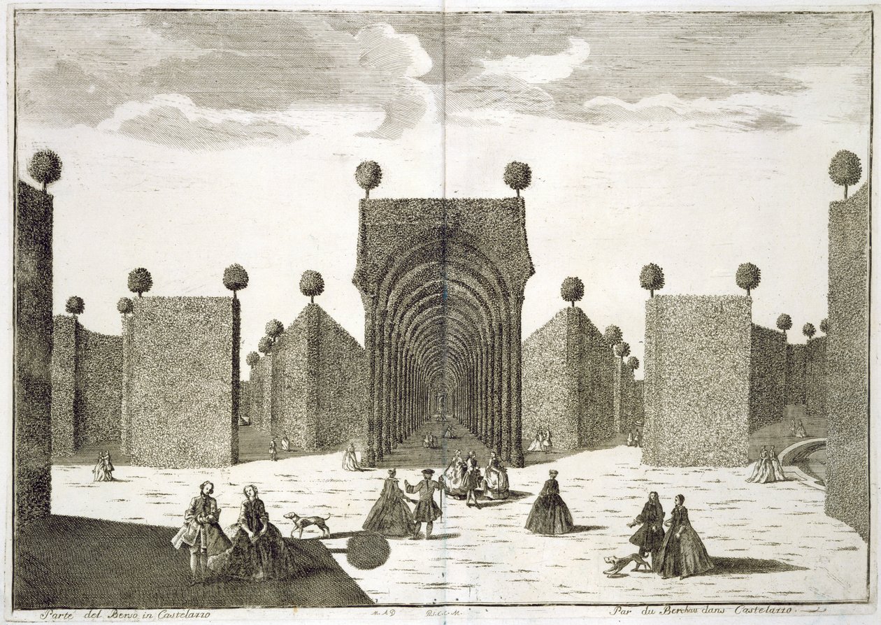 Die Topiary-Gärten, aus Delights of the Villa Castellazzo, von Domenico Felice Leonardi, veröffentlicht 1743 von Marc