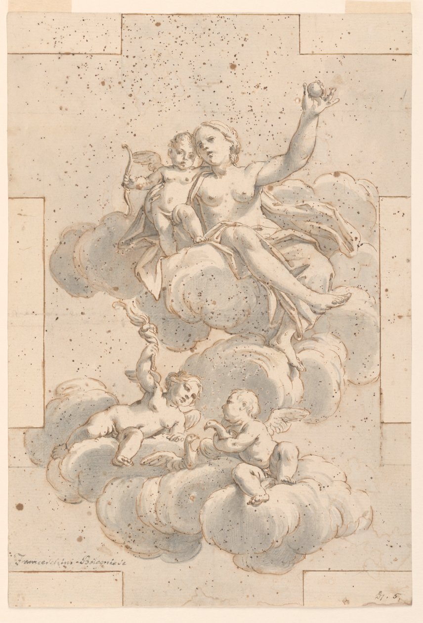 Entwurf für eine Deckenmalerei, Venus, Amor und Putti von Marc Antonio Franceschini