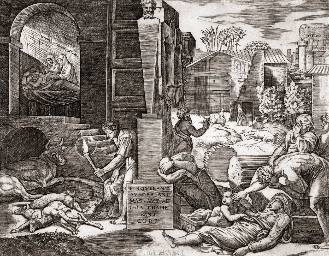 Die Pest (Gravur) von Marcantonio (after) Raimondi