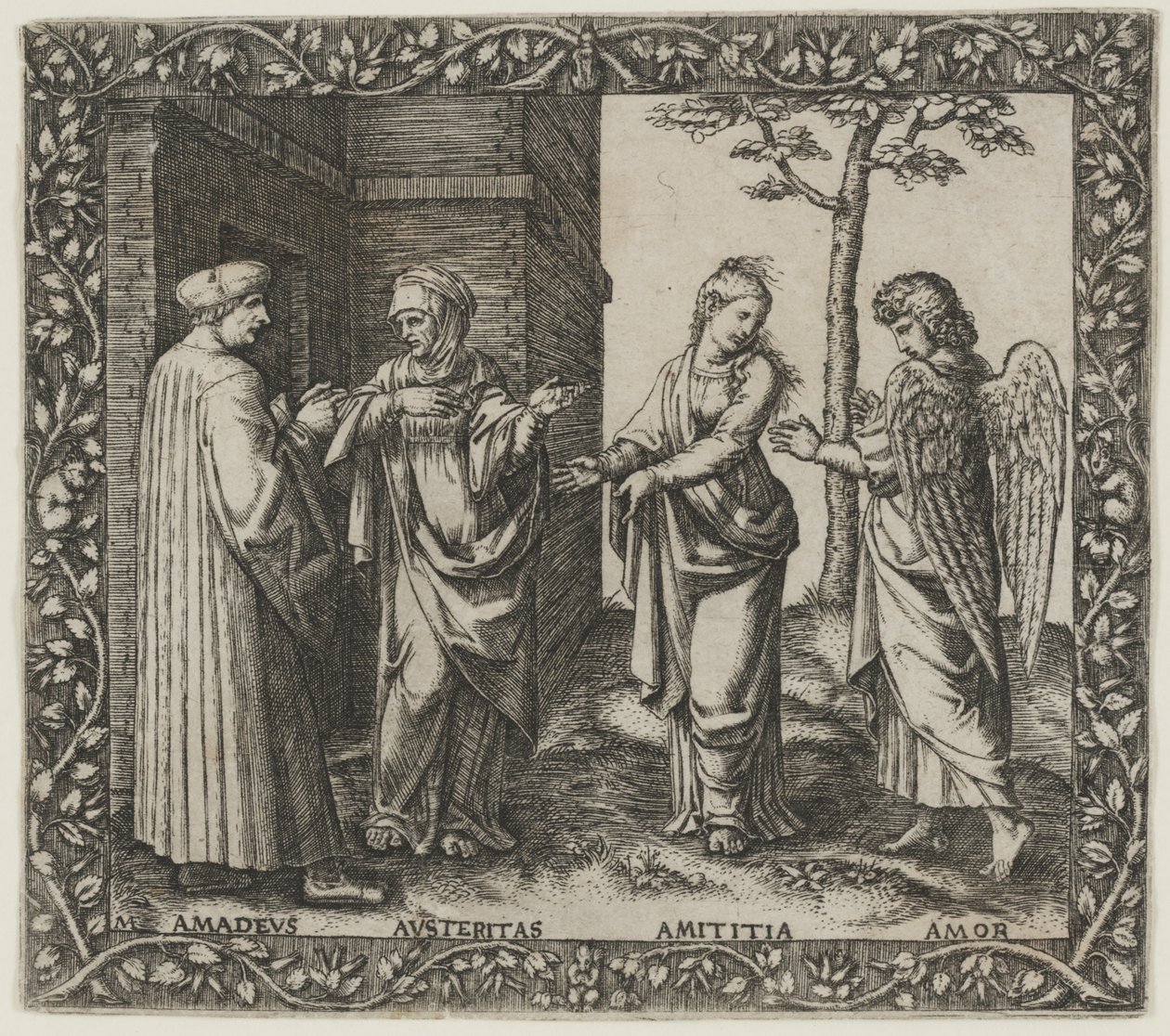 Amadeus Berruti mit Austeritas, Amititia und Amor von Marcantonio Raimondi