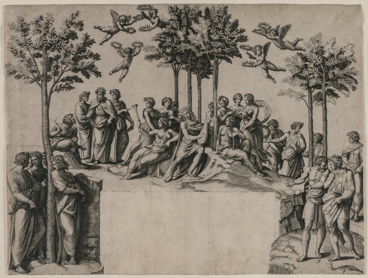 Apollo auf dem Parnass, ca. 1517-1520 von Marcantonio Raimondi