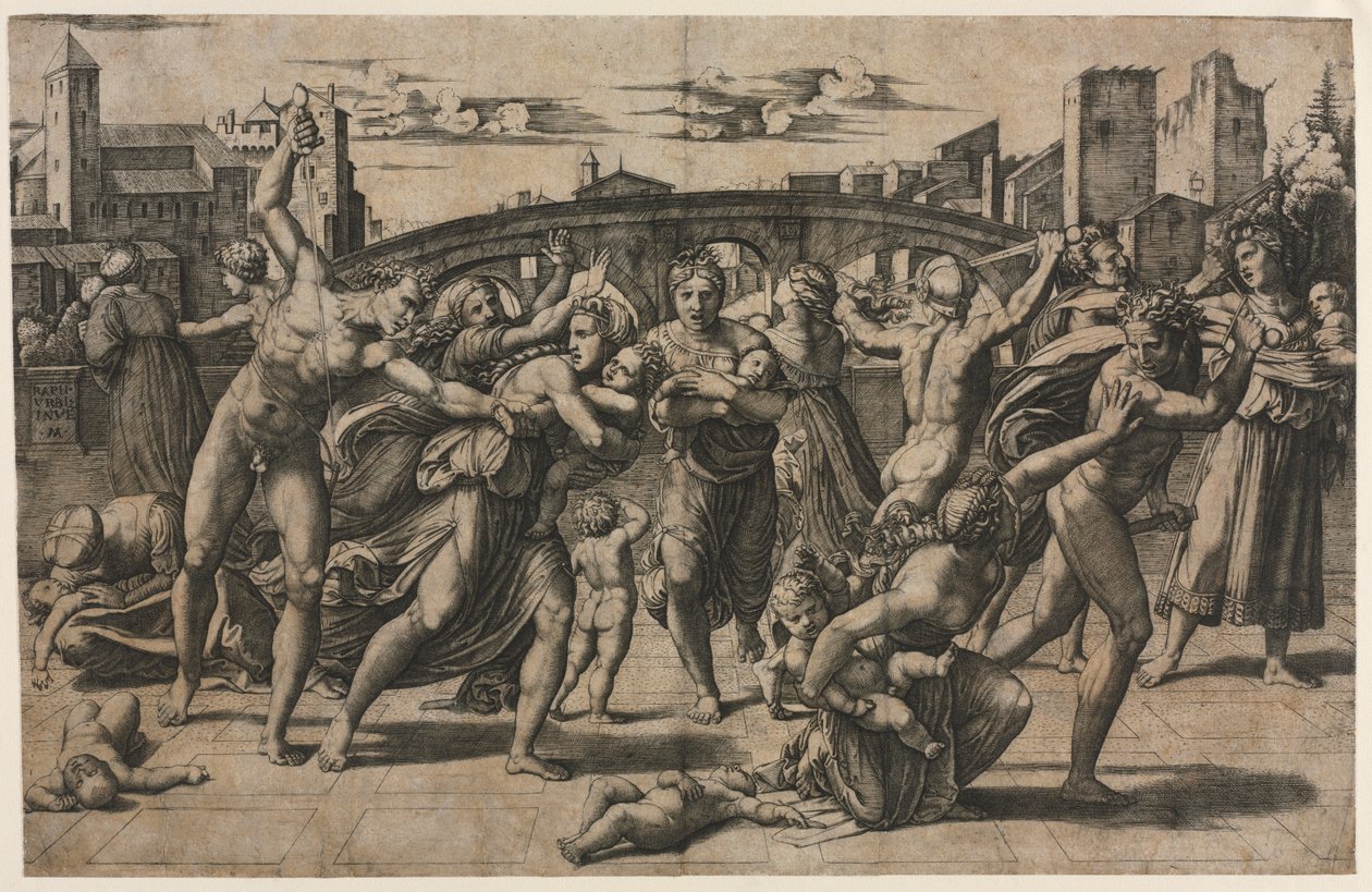 Massaker der Unschuldigen (Mit dem Tannenbaum) von Marcantonio Raimondi