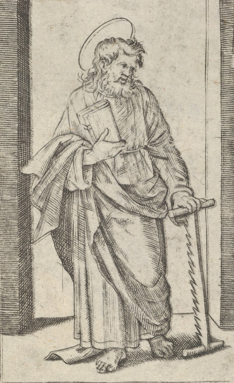 Heiliger Simon, eine Säge in seiner gesenkten linken Hand, aus der Serie 