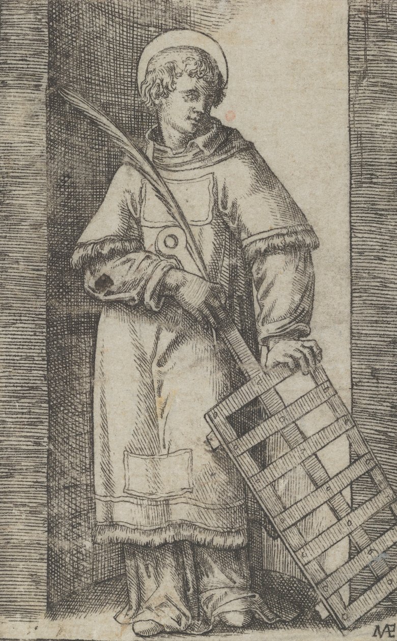 Der heilige Vinzenz, linke Hand auf einem Grill ruhend, aus der Serie 