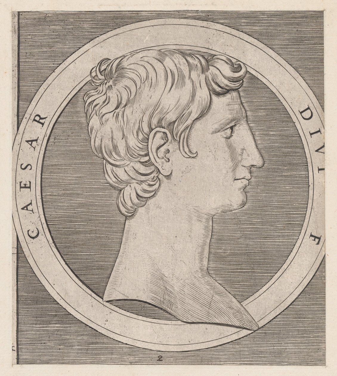 Speculum Romanae Magnificentiae: Octavian Augustus, aus Die Zwölf Cäsaren, ca. 1500-1534 von Marcantonio Raimondi