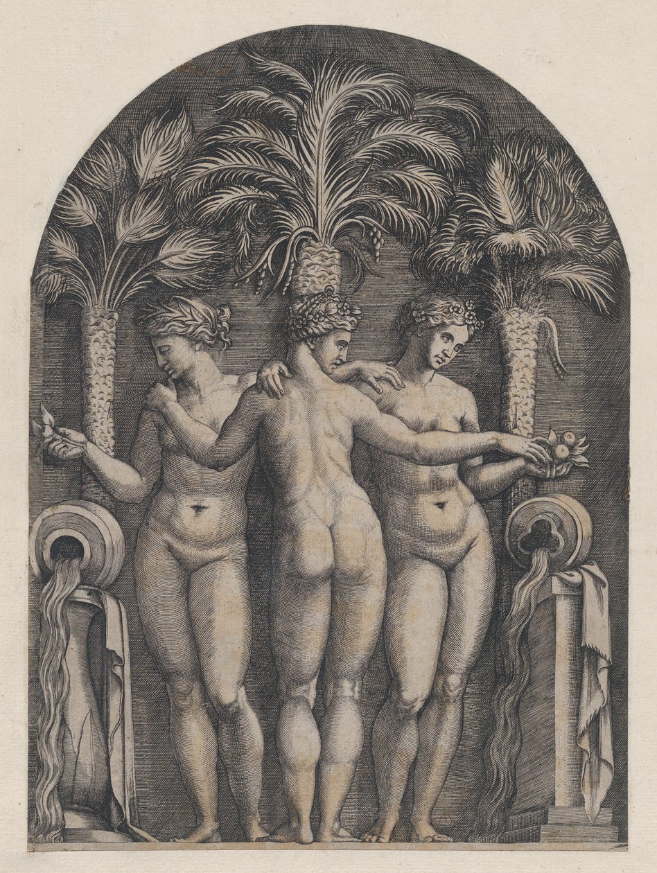 Speculum Romanae Magnificentiae: Die drei Grazien, ca. 1500-1534 von Marcantonio Raimondi