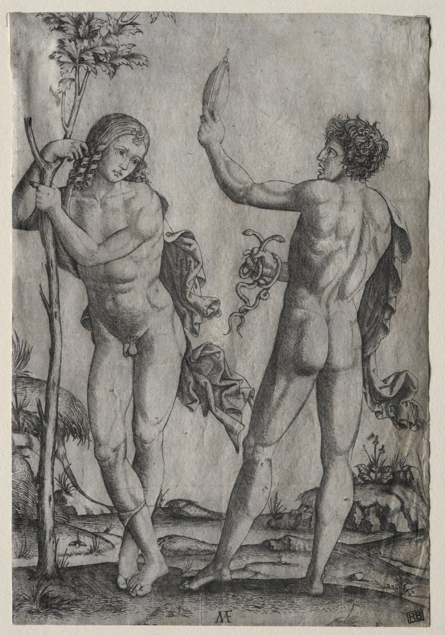 Zwei nackte Männer neben einem Baum von Marcantonio Raimondi