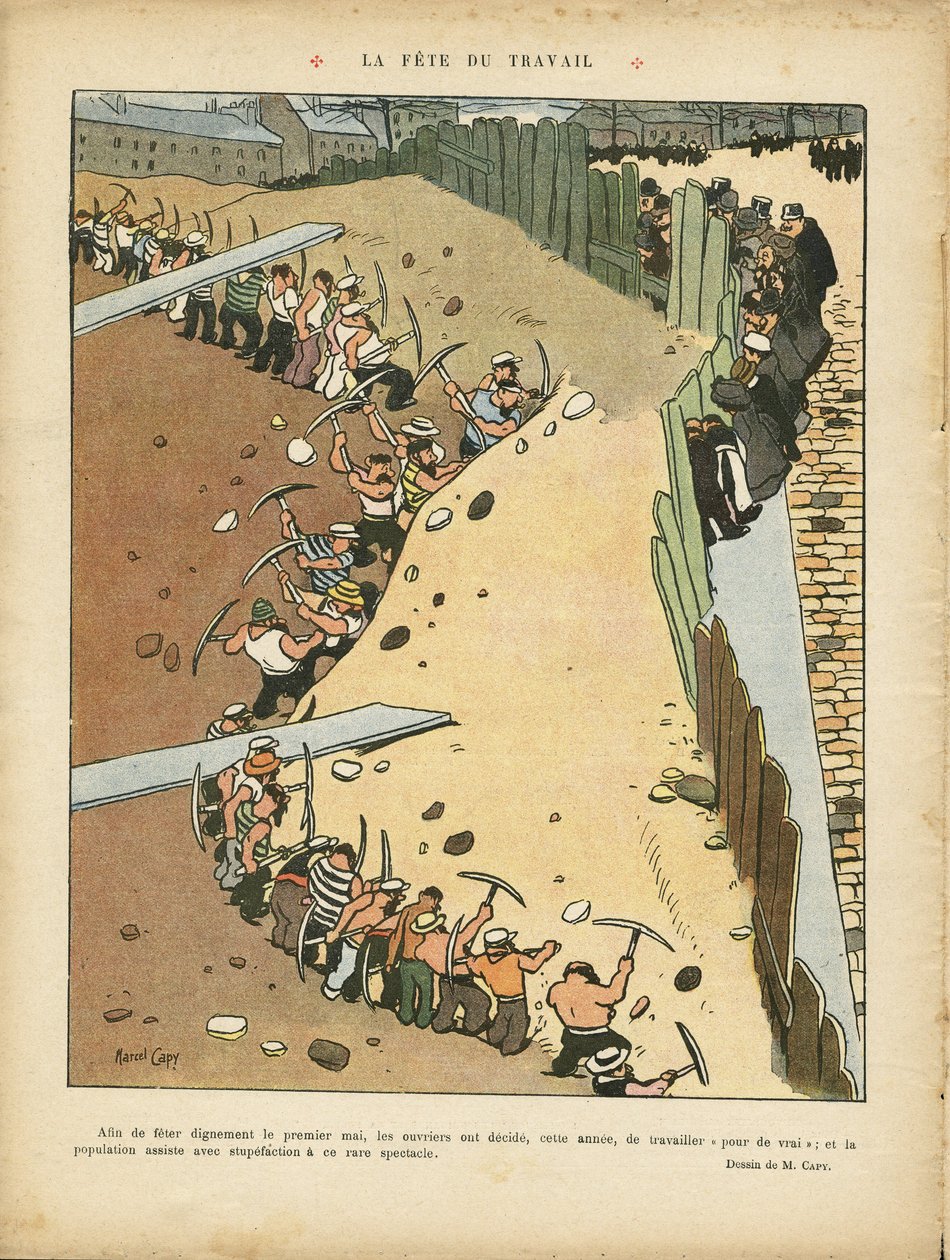 Illustration von Marcel Capy (1865-1941) in Le Rire, 27/04/12 - Tag der Arbeit - Architektur Stadtplanung, Arbeit, 1. Mai - Terrassiers von Marcel Amable O.L. Capy