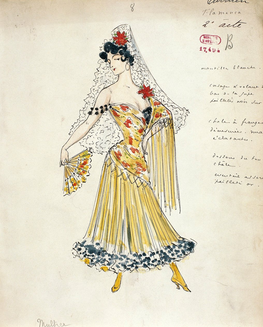 Frankreich, Paris, Kostümentwurf für Flamencotänzer für Carmen von Georges Bizet von Marcel Multzer