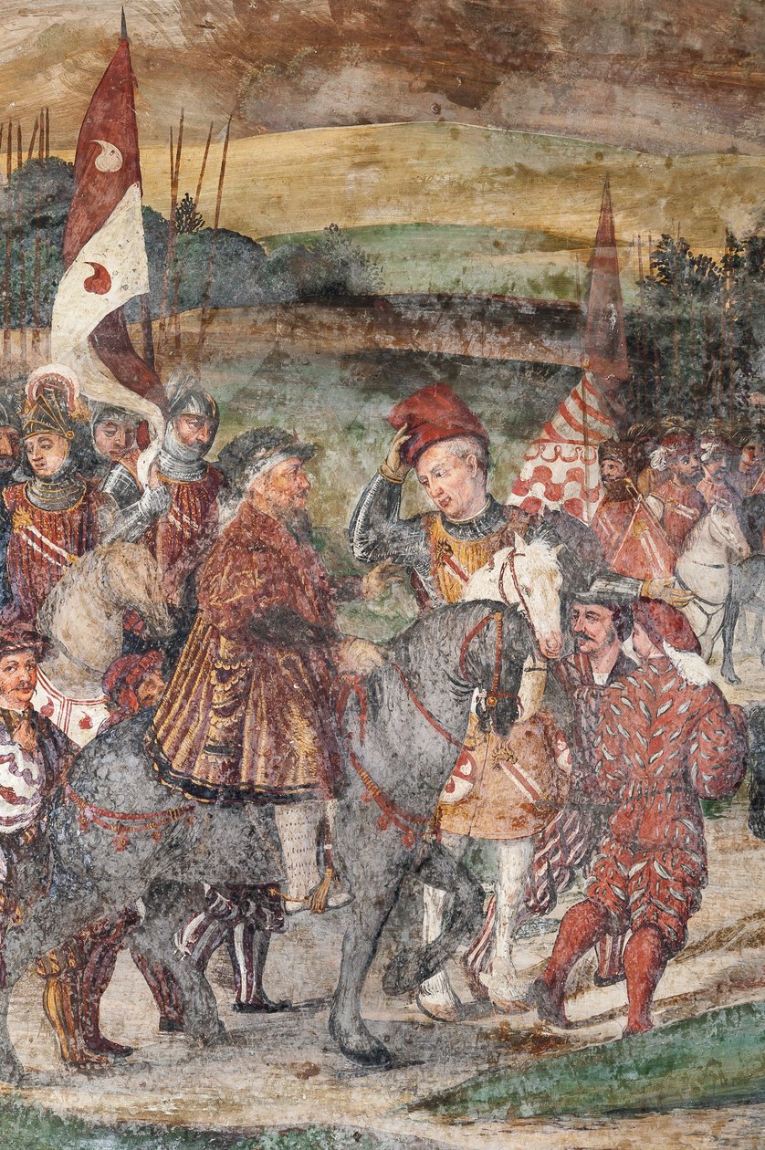 Detail des Besuchs von Christian I. von Dänemark bei Bartolomeo Colleoni, Ehrenhalle von Marcello or Romani Girolamo (Romanino) (c.1485 c.1566) (attr.to) Fogolino
