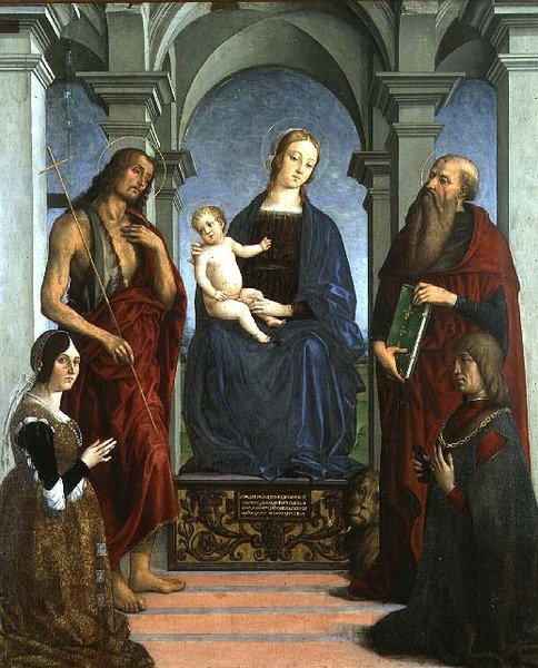 Madonna mit Kind mit St. Hieronymus und St. Johannes dem Täufer und Stiftern von Marco (attr. to) Meloni