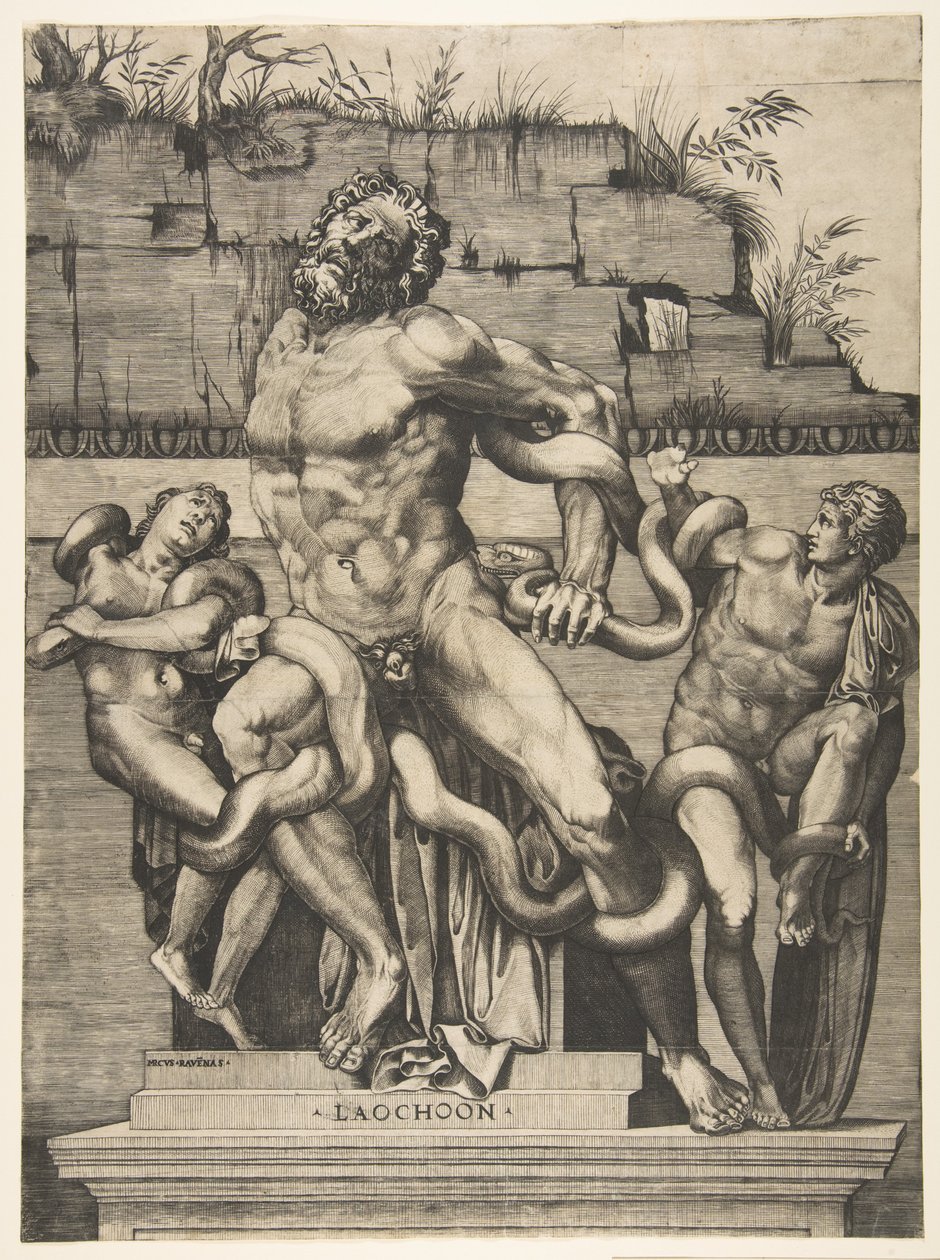 Laokoon und seine Söhne werden von Schlangen angegriffen, ca. 1515-27 von Marco Dente