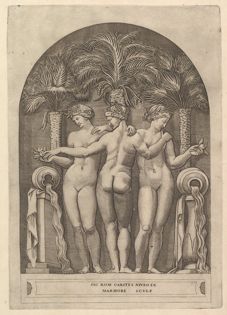 Speculum Romanae Magnificentiae: Die drei Grazien, ca. 1515-27 von Marco Dente