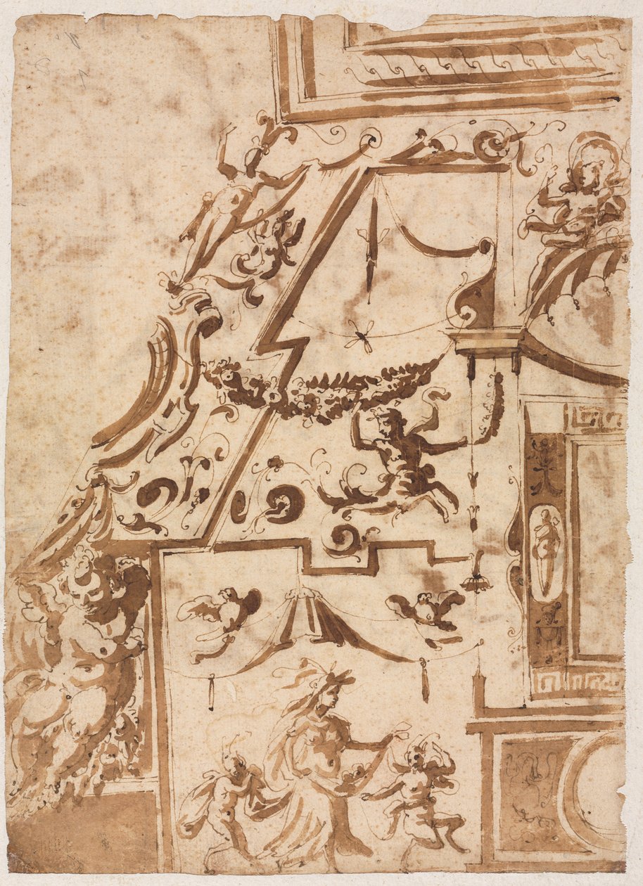 Groteske mit einem springenden Zentaur, verso, ca. 1565-1588 von Marco Marchetti