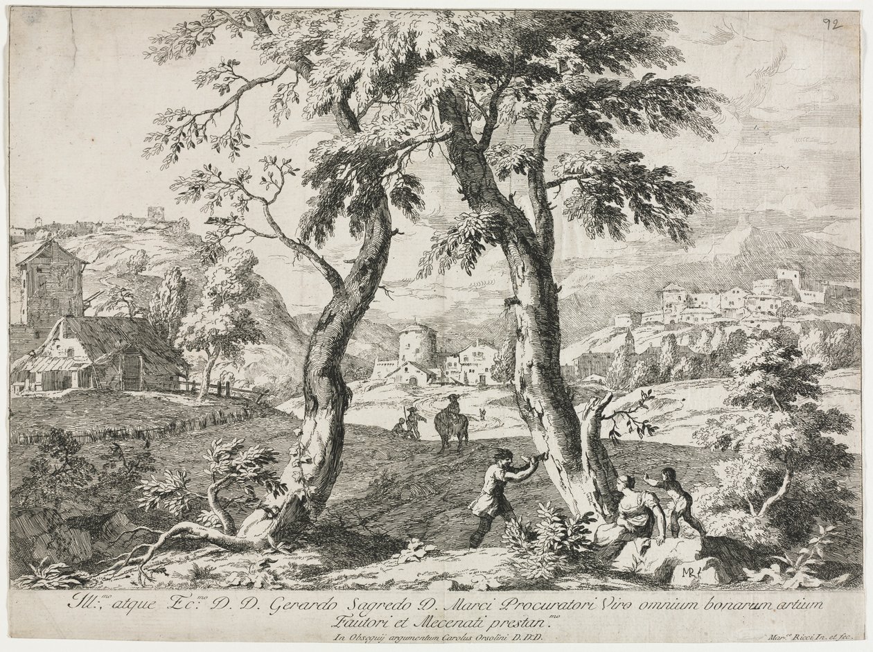 Ansicht eines Dorfes mit Figuren im Vordergrund, 1723 von Marco Ricci