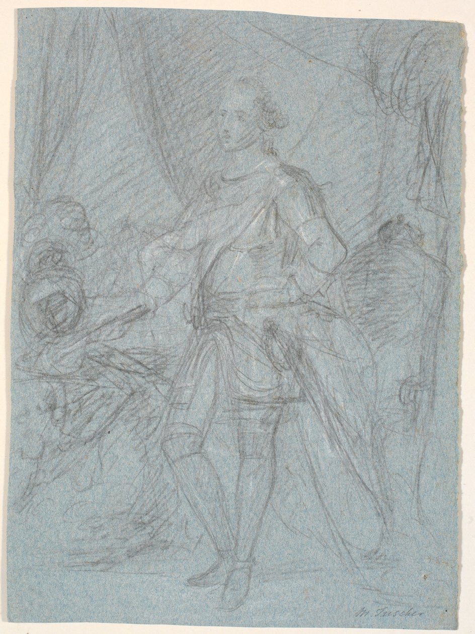 Entwurf für ein Ganzkörperporträt. Vorarbeit für Chr. VIs Familienbild (Rosenborg)? Frederik V. als Kronprinz von Marcus Tuscher