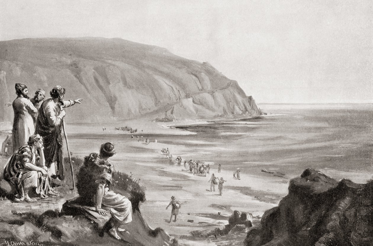 Die Ankunft der Phönizier an den östlichen Küsten des Mittelmeers, um 1500 v. Chr., aus Hutchinsons Geschichte der Nationen, veröffentlicht 1915 von Margaret (after) Dovaston