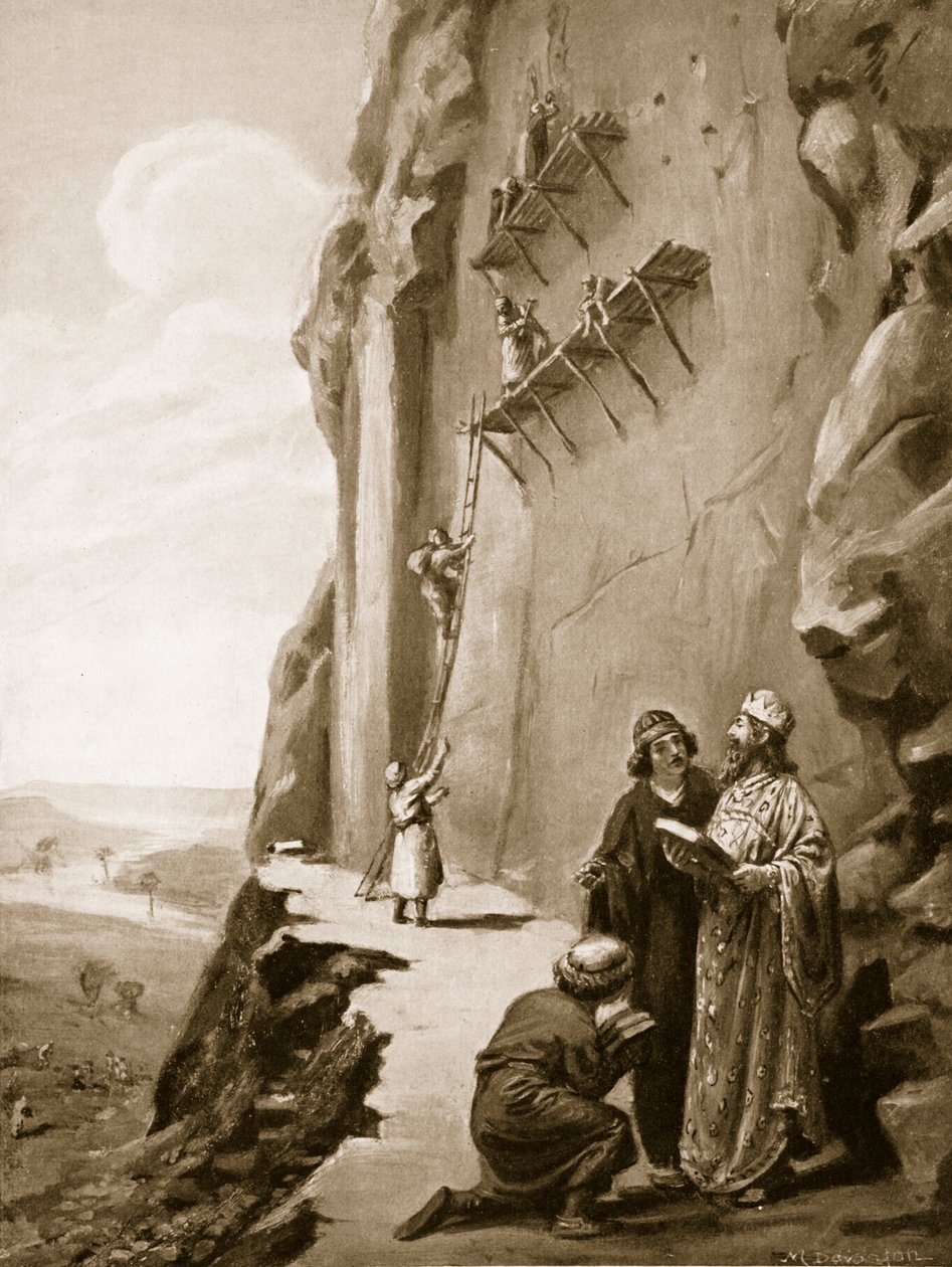 Darius überwacht seine Inschrift in Behistun, Illustration aus 