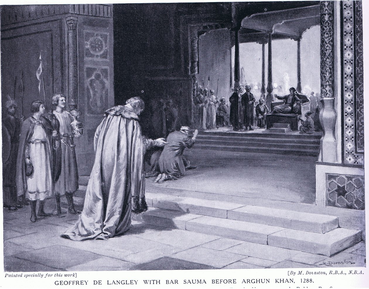 Geoffrey de Langley mit Bar Sauma vor Arghun Khan 1288 n. Chr. von Margaret Dovaston