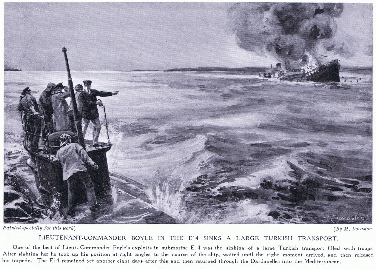 Leutnant Kommandant Boyle in der E14 versenkt einen großen türkischen Transport 1915 von Margaret Dovaston