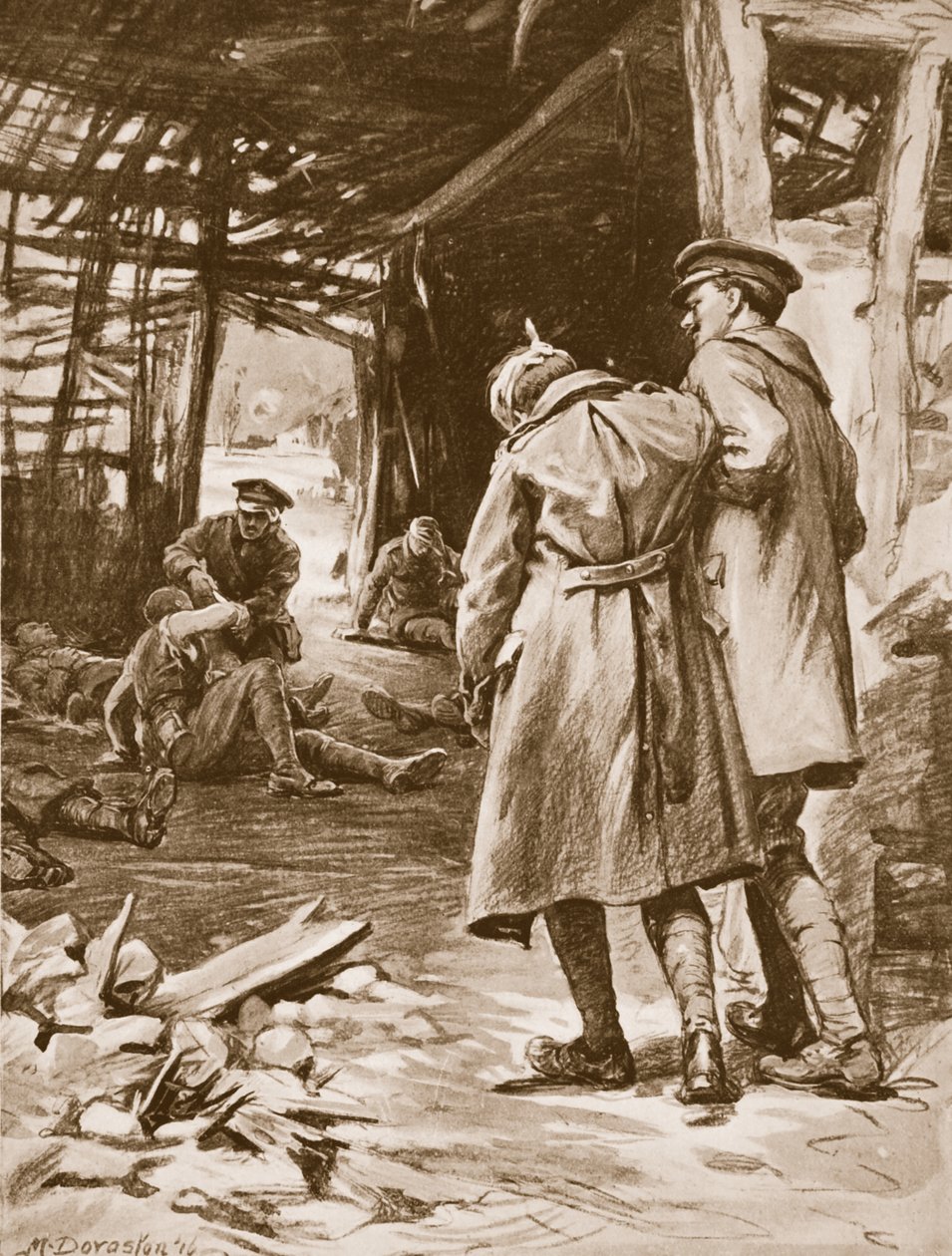 Private J.S. Kerr leistet Erste Hilfe auf einem schwer beschossenen Bauernhof von Margaret Dovaston