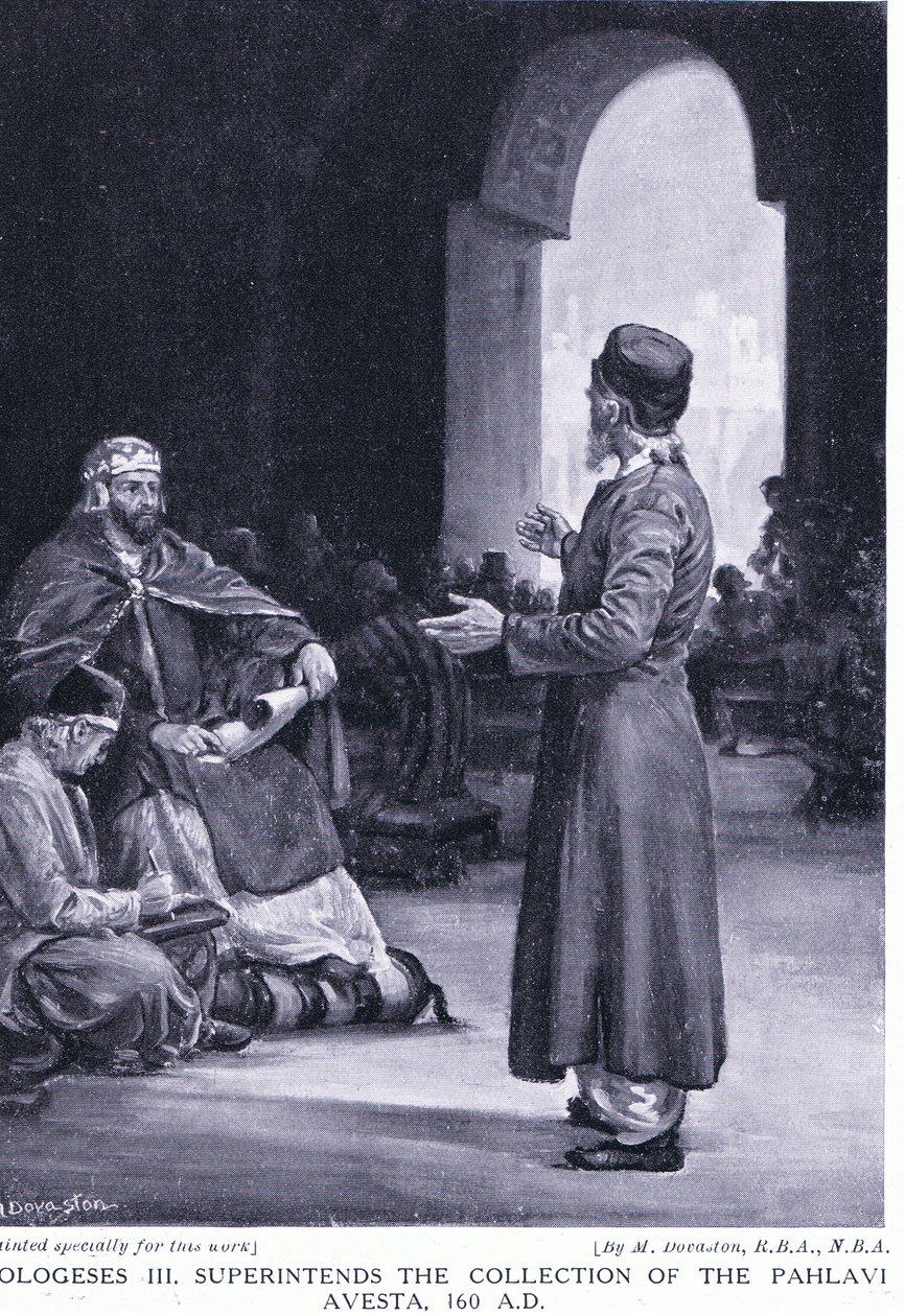 Vologeses III überwacht die Sammlung des Pahlavi Avesta 160 n. Chr. von Margaret Dovaston