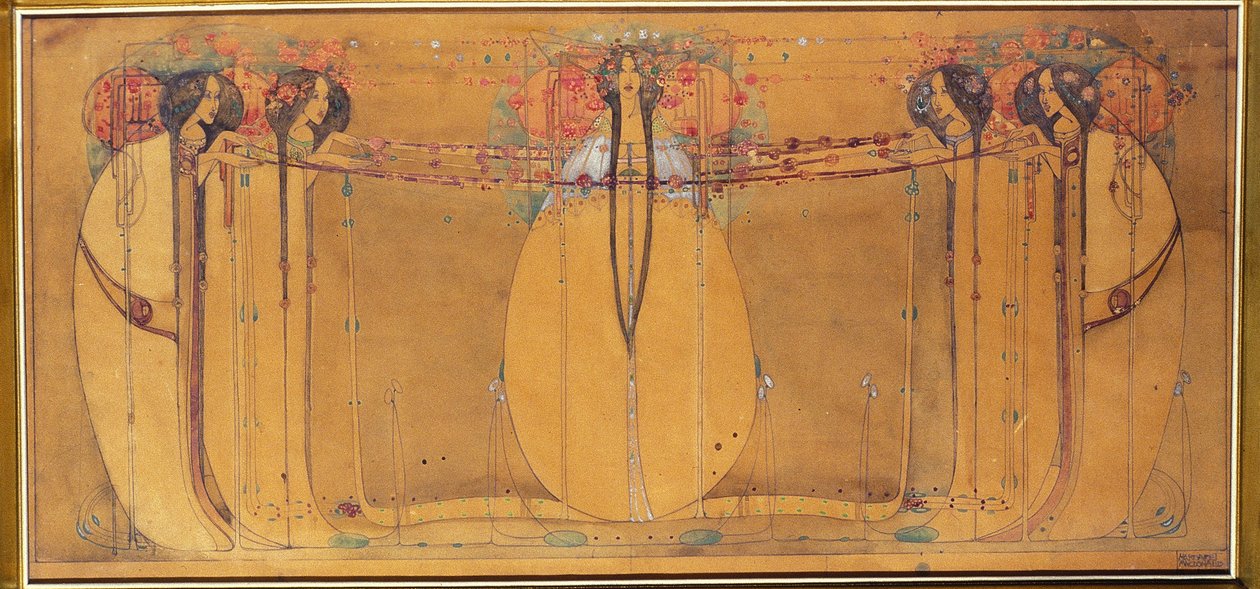Maikönigin, Cartoon für Paneel für Ingram Street Tearooms, ca. 1900 von Margaret Macdonald