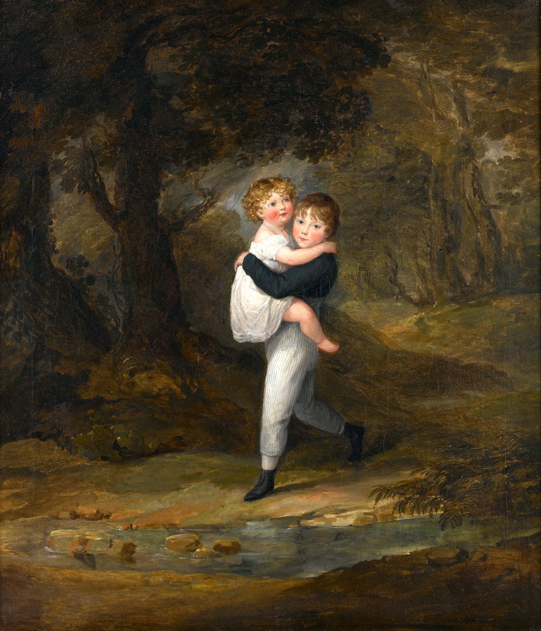 Kinder im Wald überqueren den Bach, ca. 1806 von Maria Spilsbury