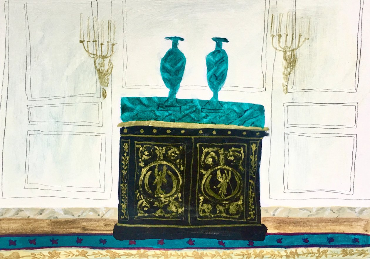 Interieur mit grünem Schubladenschrank, 2018 von Maria Magenta