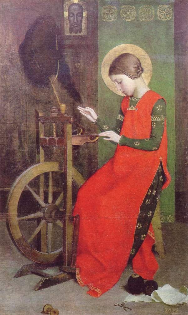 Die heilige Elisabeth von Ungarn spinnt für die Armen von Marianne Stokes