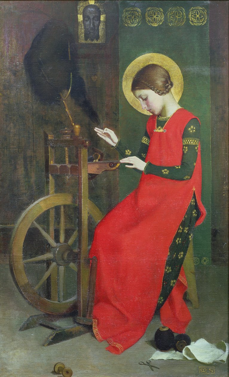Die heilige Elisabeth von Ungarn spinnt Wolle für die Armen, ca. 1895 von Marianne Stokes