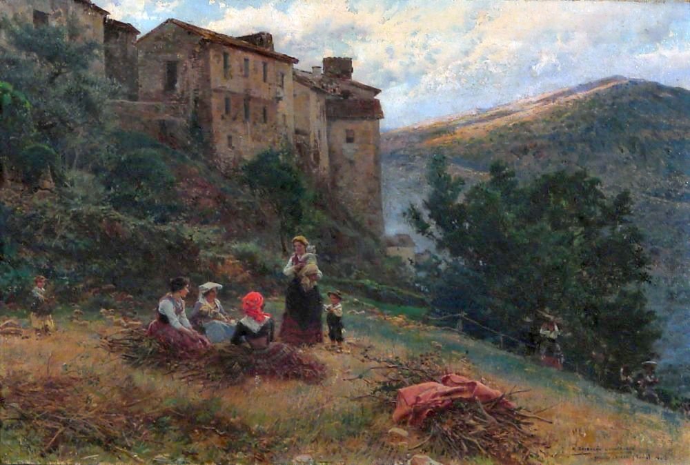 Landschaft und Bauernmädchen von Anticoli von Mariano Barbasan Lagueruela