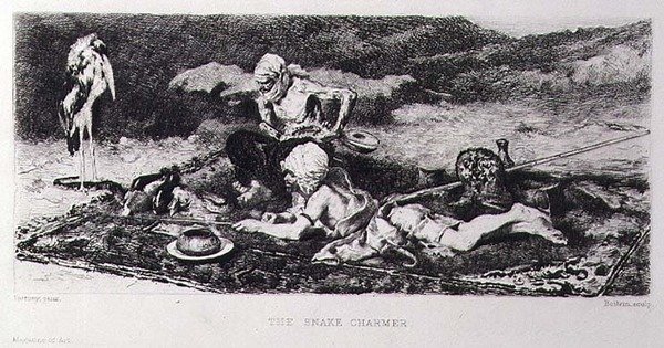 Der Schlangenbeschwörer, graviert von Emile Boilvin (1845-99) von Mariano (after) Fortuny