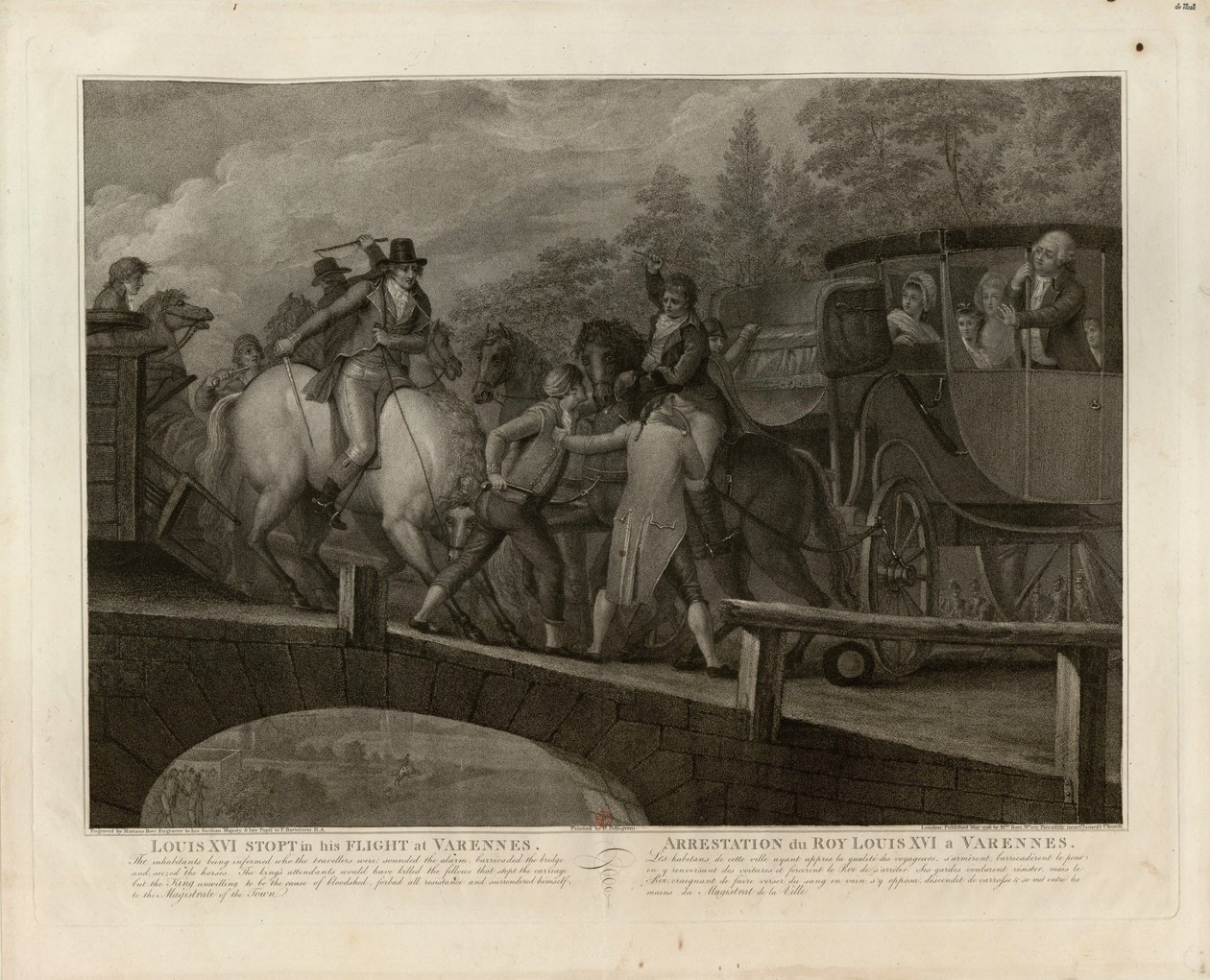 Die Verhaftung von Ludwig XVI. und seiner Familie in Varennes, 22. Juni 1791, 1796 von Mariano Bovi