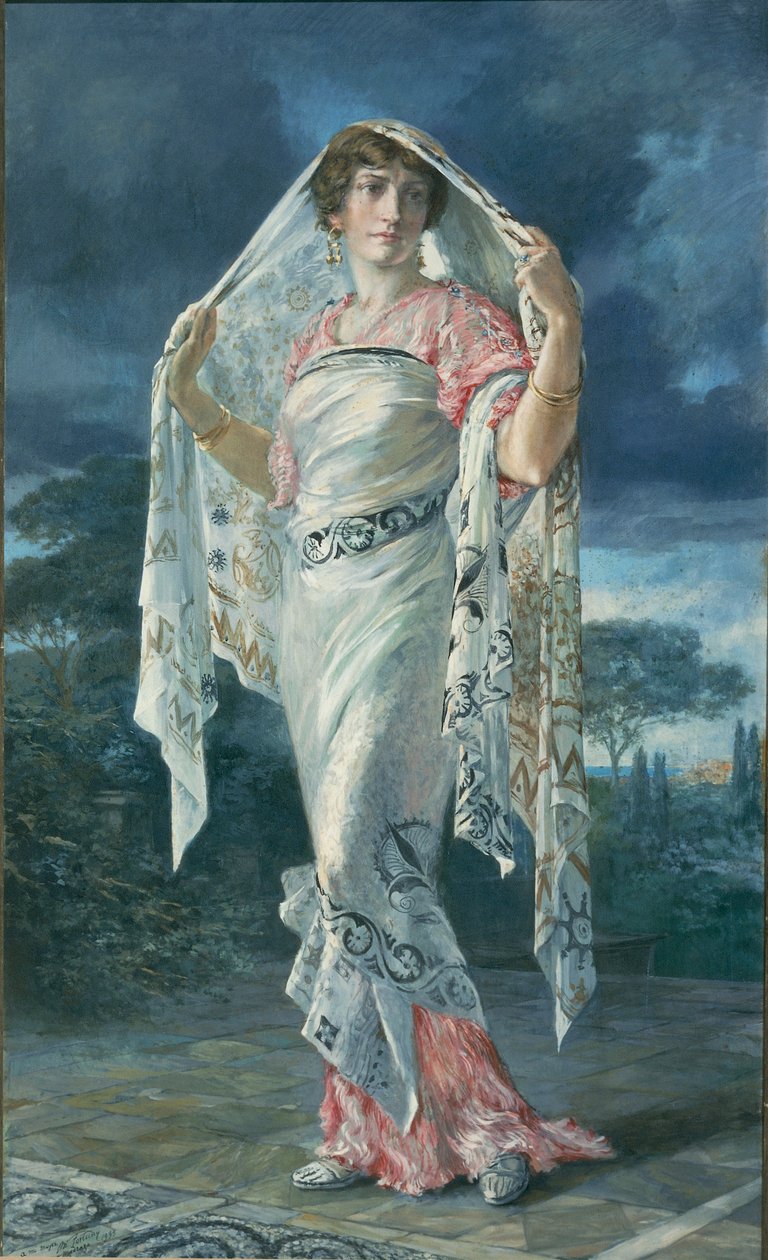 Porträt von Henriette Fortuny im Pompeji-Kostüm von Mariano Fortuny y Madrazo