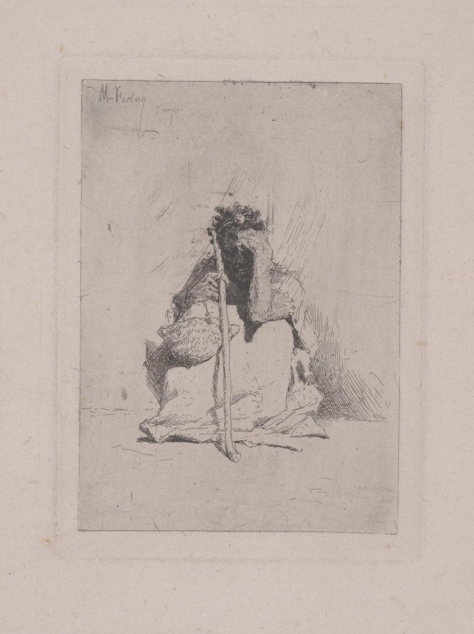 Ohne Titel - Kauernde Figur mit Stock von Mariano José María Bernardo Fortuny y Carbó