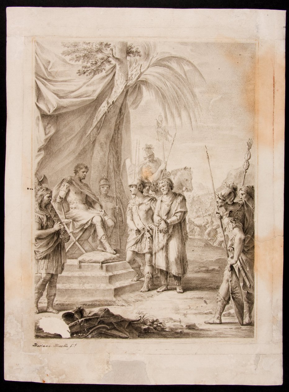 Jugurtha gefesselt und an Silanus übergeben, der ihn zu Marius bringt von Mariano Salvador Maella