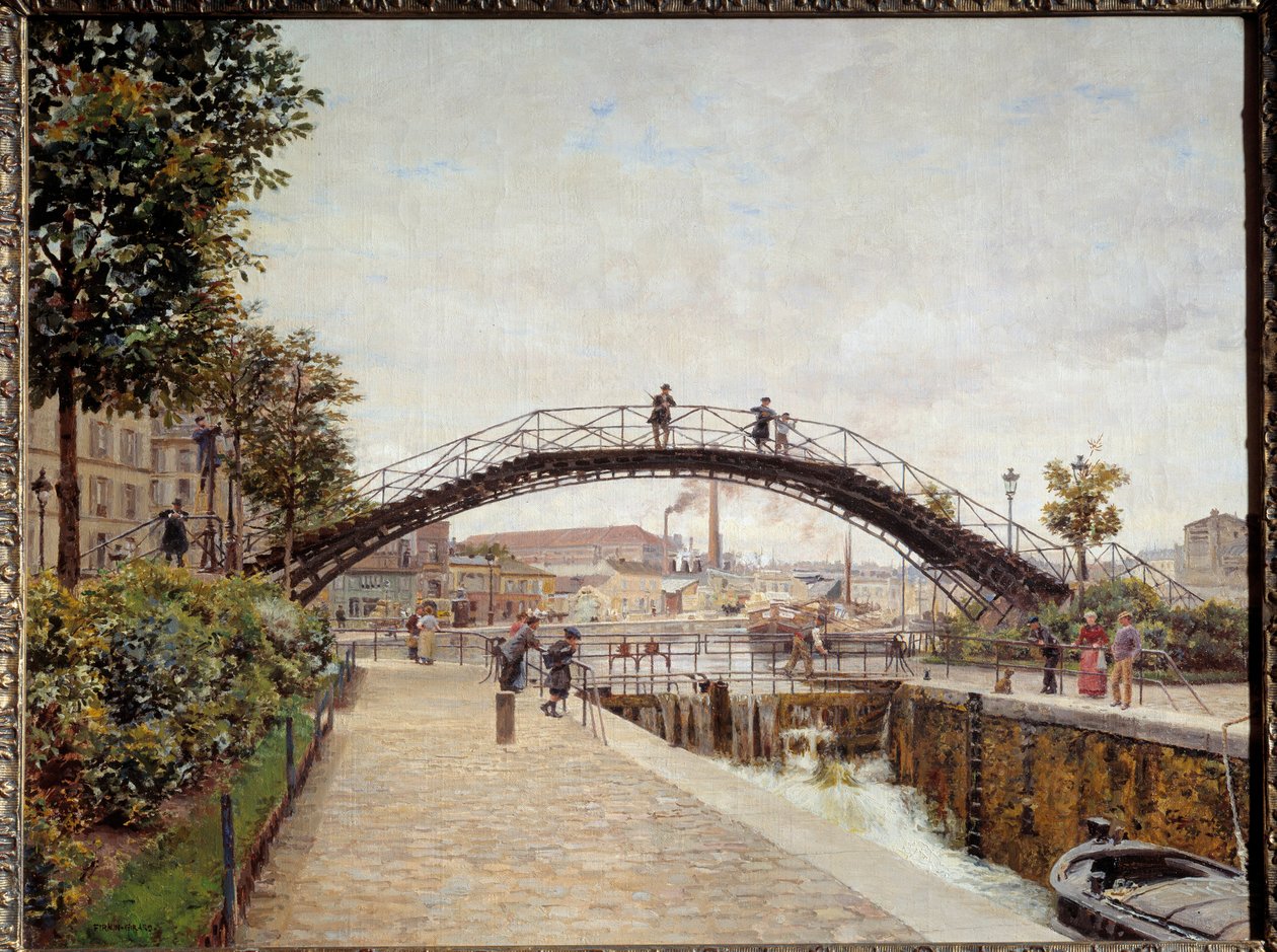 Le canal Saint Martin in Paris. Gemälde von Firmin Girard (1838-1921), 19. Jahrhundert. Paris, Musée Carnavalet von Marie Francois Firmin Girard