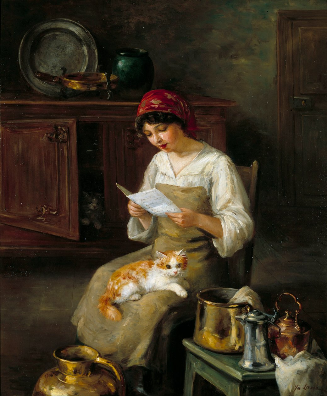Junge Frau liest einen Brief. Gemälde von Marie-Yvonne Laur Dite Yo (1879-1943) von Marie Yvonne Yo Laur