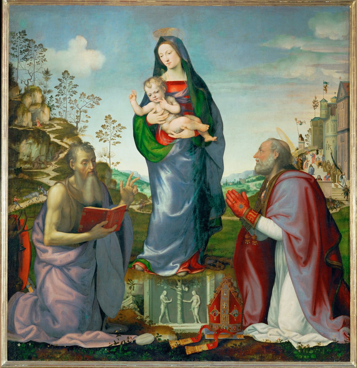 Der heilige Hieronymus und der heilige Zenobius beten das Jesuskind an von Mariotto Albertinelli