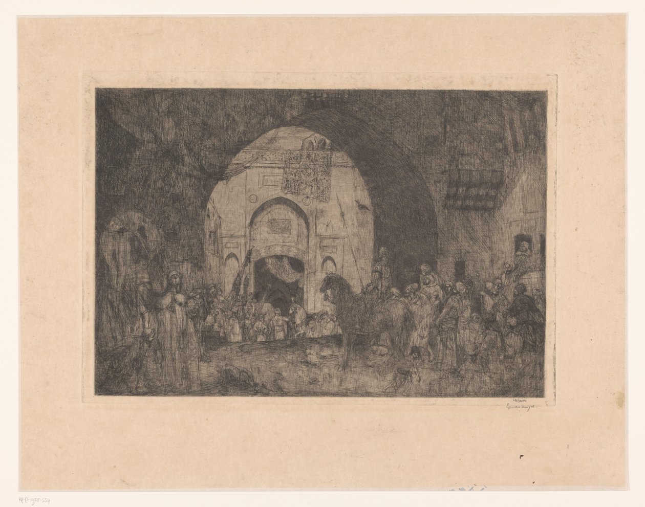 Östliche Reiter und Menschen bei einem Tor von Marius Bauer (signed by artist)