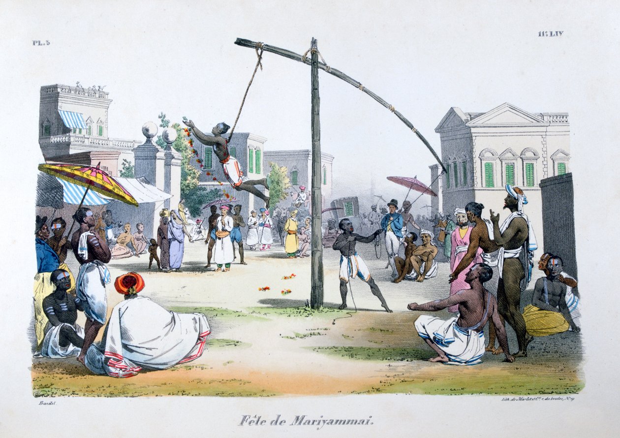 Fest von Mariyamma, oder Mariyammai, hinduistische Gottheit, 1828 von Marlet et Cie