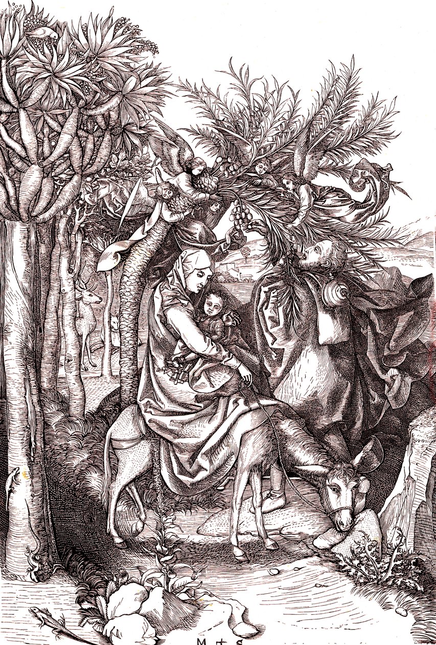Die Flucht nach Ägypten, die Heilige Familie von Martin (after) Schongauer