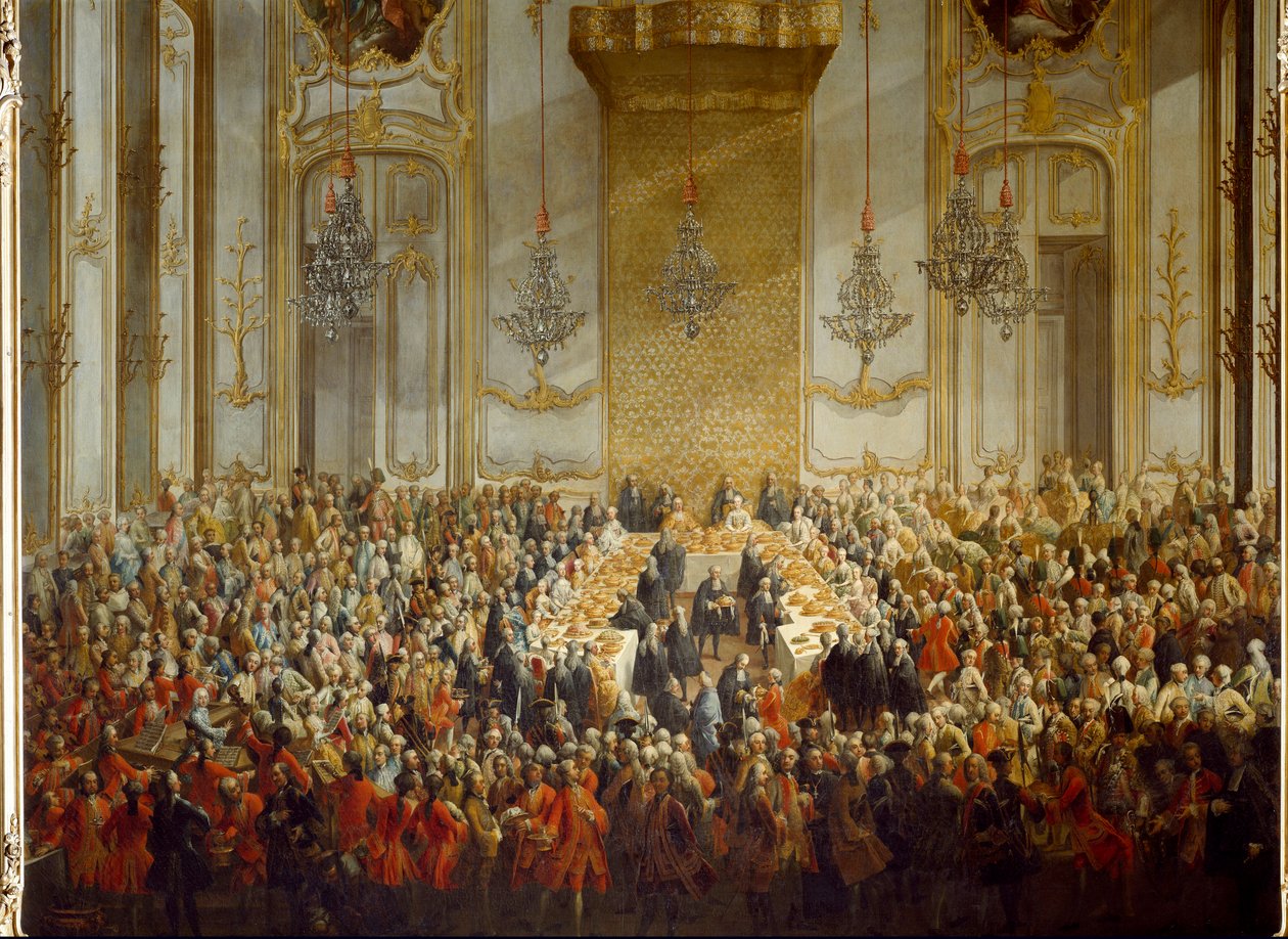 Offizielles Bankett zur Hochzeit von Prinzessin Isabella von Parma mit Kaiser Joseph II. am 6.10.1760. Detail von Martin (and studio) Mytens or Meytens