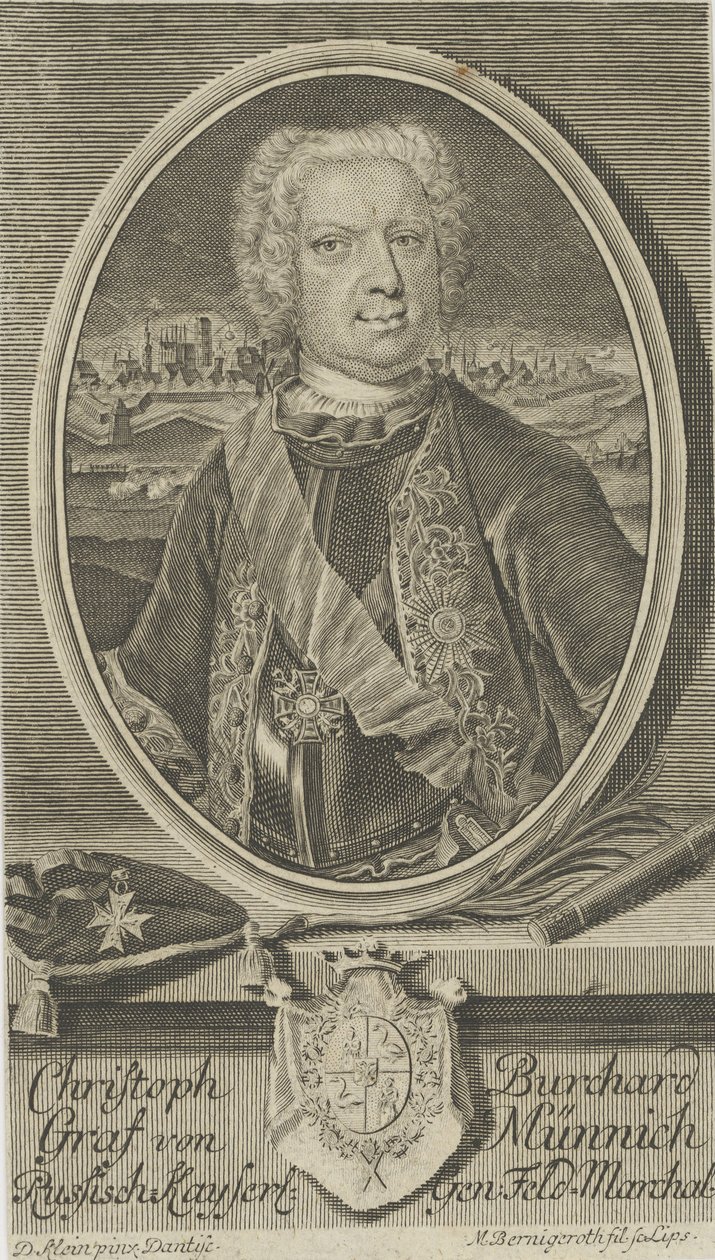 Porträt von Graf Burkhard Christoph von Münnich 1683-1767, ca. 1730 von Martin Bernigeroth