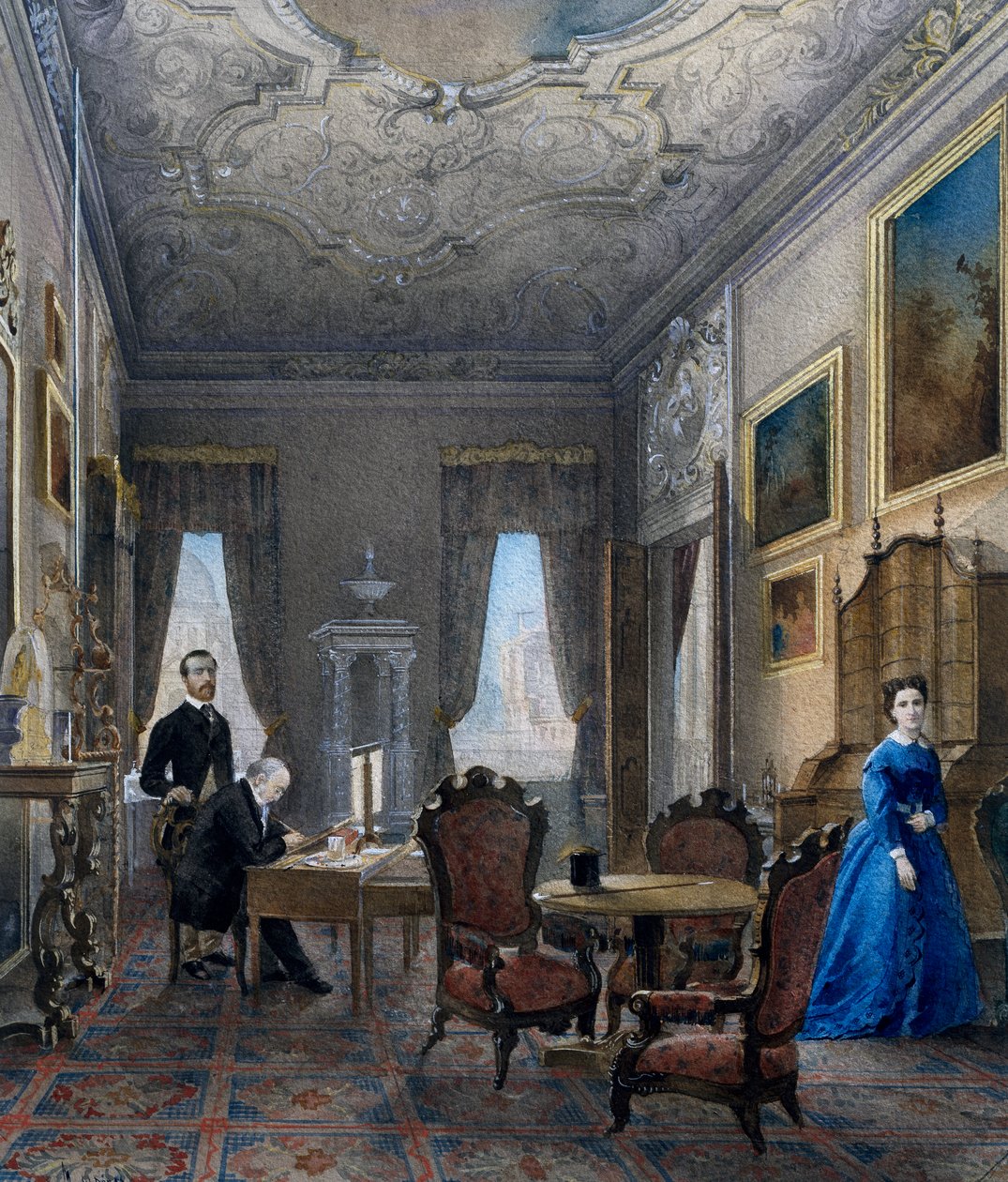 Venezianisches Interieur, Aquarell von Don Martin, Italien von Martin Don