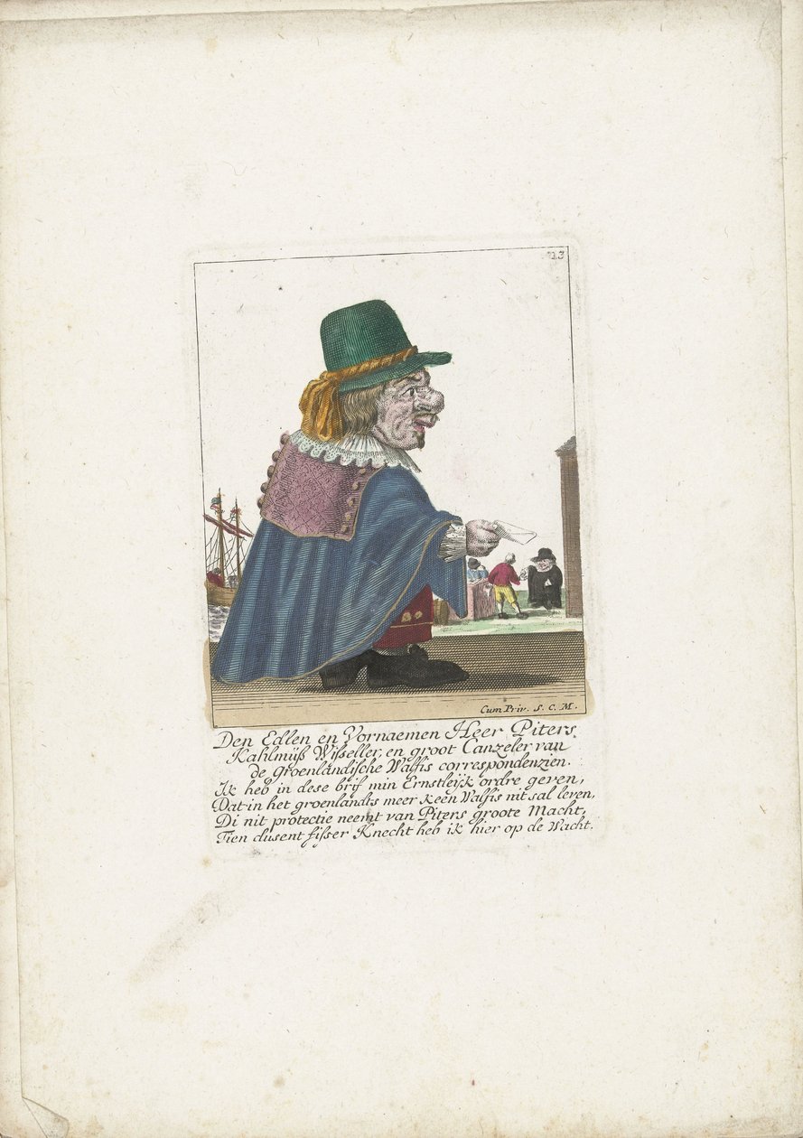Der Zwerg Piters Kahlmüß Wisseller als Walfänger, ca. 1710 von Martin Engelbrecht (attributed to)