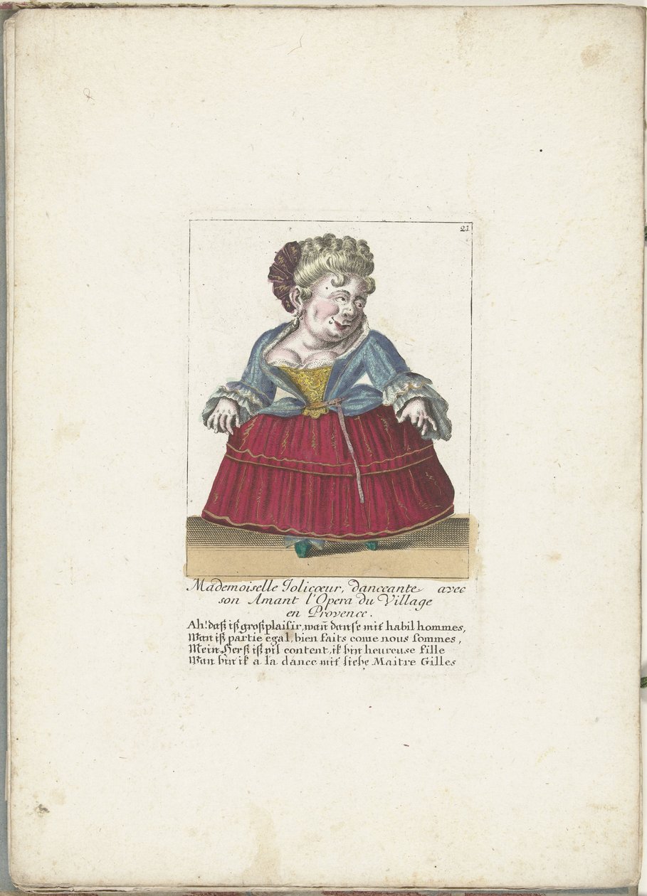 Zwerg als die französische Mademoiselle Jolicoeur, ca. 1710 (Il Callotto resurcitato oder Neu eingerichtes Zwerchen Cabinet) von Martin Engelbrecht (attributed to)